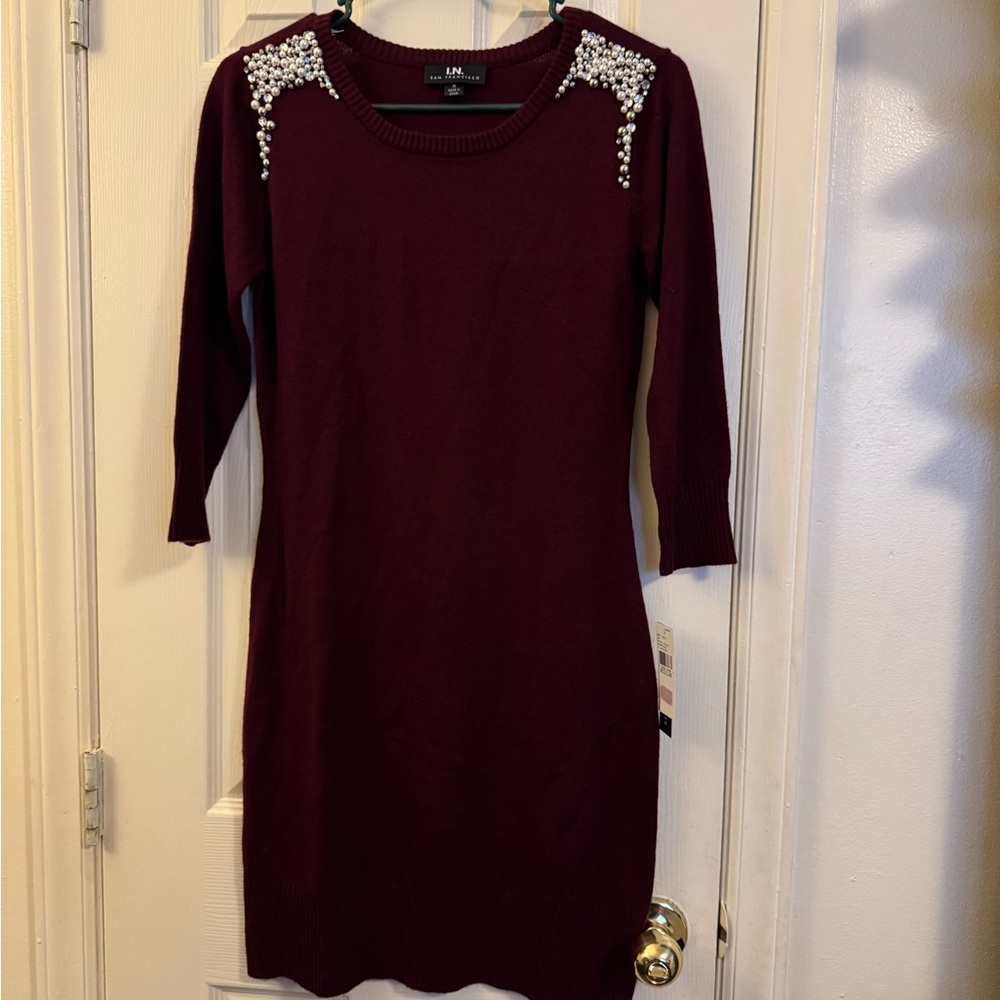 Elegant Maroon Dress with Pearl Detailing